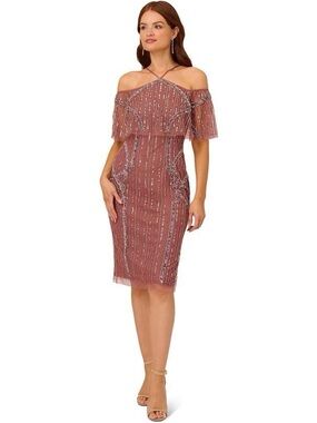 NWT Adrianna Papell Beaded Off Shoulder Midi Dress – Plum – 6